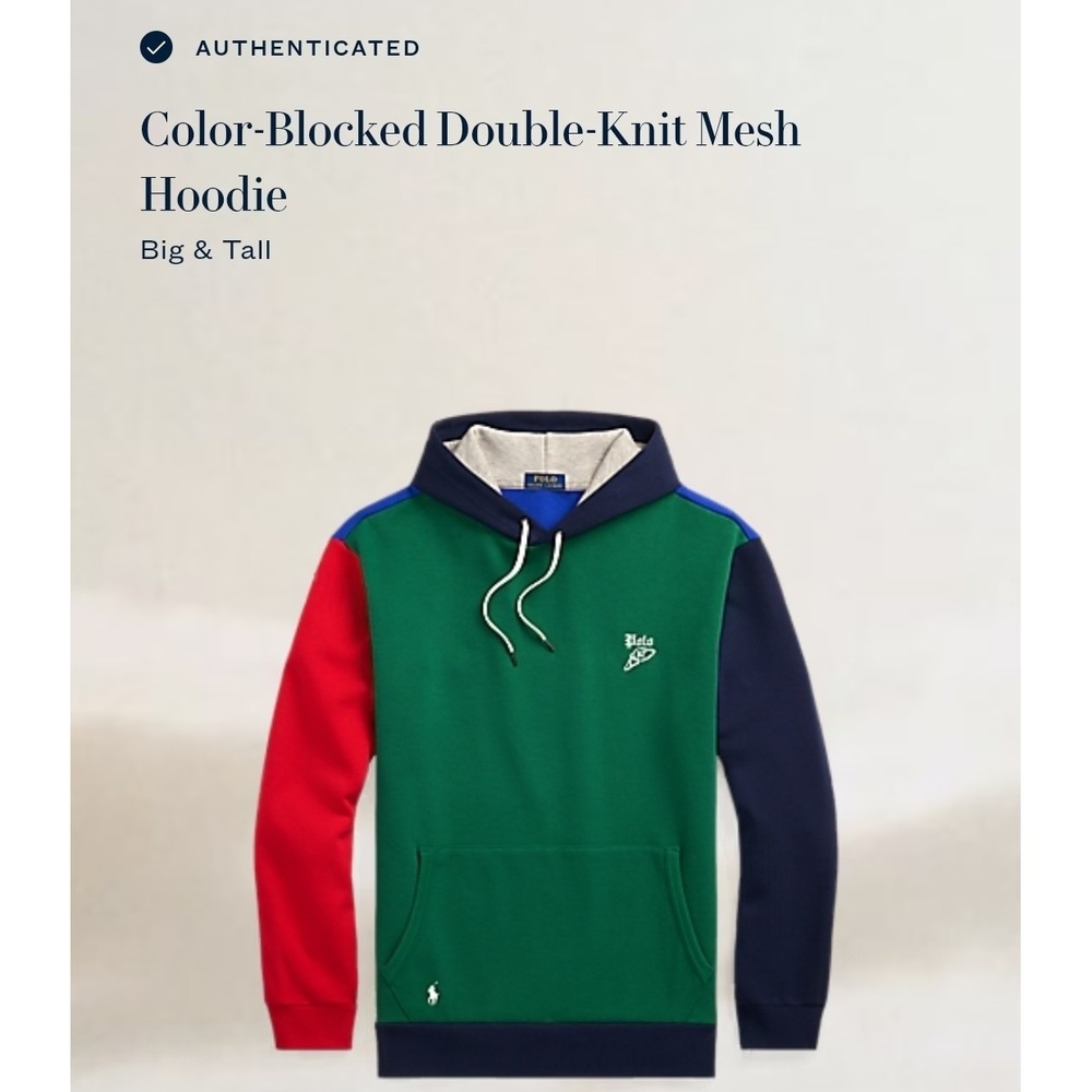 Polo Ralph Lauren Mens Color Blocked Double Knit Mesh Hoodie Men's Size 4XLT NWT - Picture 2 of 8